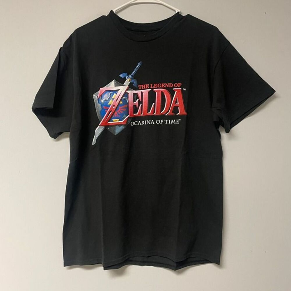 Legend of Zelda Ocarina of Time Cotton Mens Large Black Graphic Print T-shirt